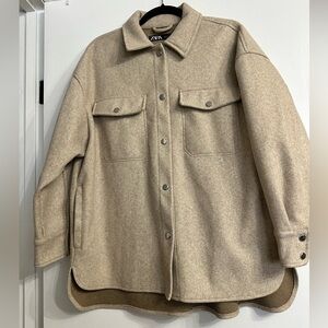 Zara Oversized Shacket Beige Oatmeal Snap Button Jacket Women’s - Size Large